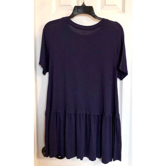ZENANA - NWOT - L Sz Small - Short-Sleeve Tunic-Length Top w/Peplum in Navy Blue - Picture 12 of 12